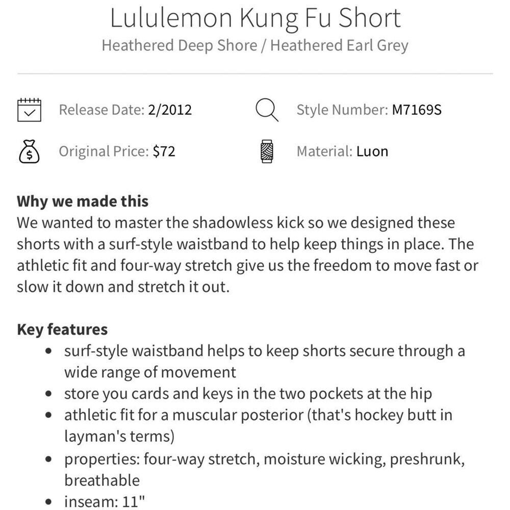 Lululemon Kung Fu Short in Heathered Deep Shore / Heathered Earl Grey Size L - Picture 6 of 6